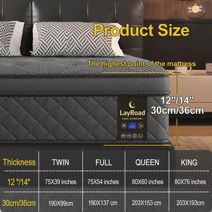 LayRoad 12-14 Inch Memory Foam Mattress - Medium-Firm Bed-in-a-Box Mattress in Twin, Full, Queen & King Sizes