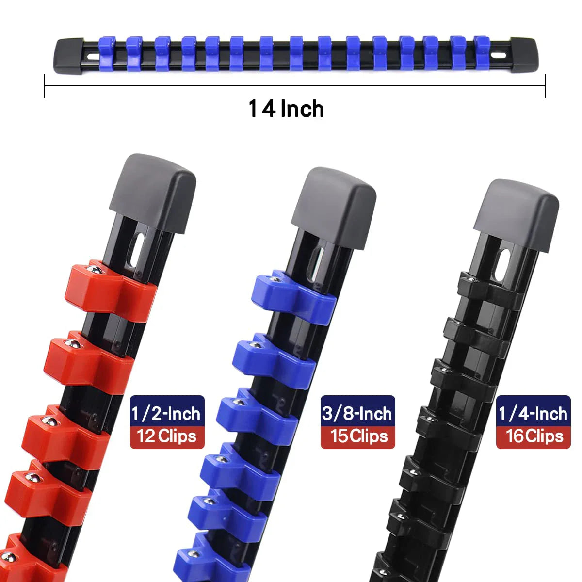 Universal Socket Organizer Rail – 1/4", 3/8", 1/2" Wrench Holder Plastic Bracket for Wall Mount & Home Repair Tools