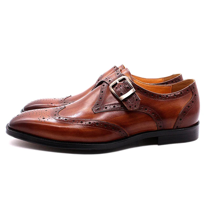 Men’s Luxury Leather Dress Shoes – Italian Wingtip Oxfords & Monk Strap Buckle Brogue for Business, Wedding & Formal Wear
