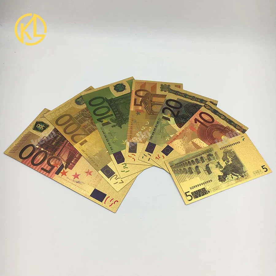 Colored European Banknote Currency Set – 5 to 1000 Million Euro Gold Notes for Business Gifts & Collection