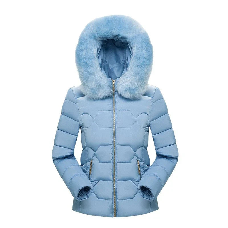 2025 Women’s Autumn Winter Short Cotton Coat – Large Size Padded Parka with Fur Collar, Warm Casual Jacket