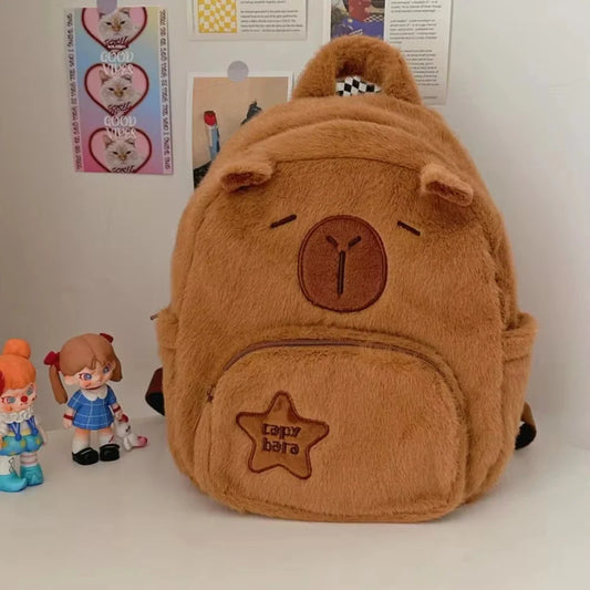 Kawaii Capybara Plush Backpack for Women – Large Capacity Cartoon Crossbody & Tote Bag