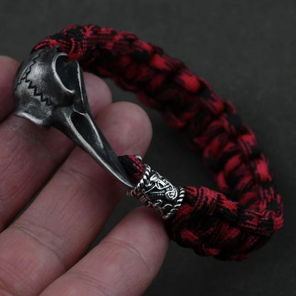 Odin Crow Skeleton Viking Bracelet - Norse Rune Bead Paracord Rope Valknut Eagle Pendant Amulet Jewelry Gift