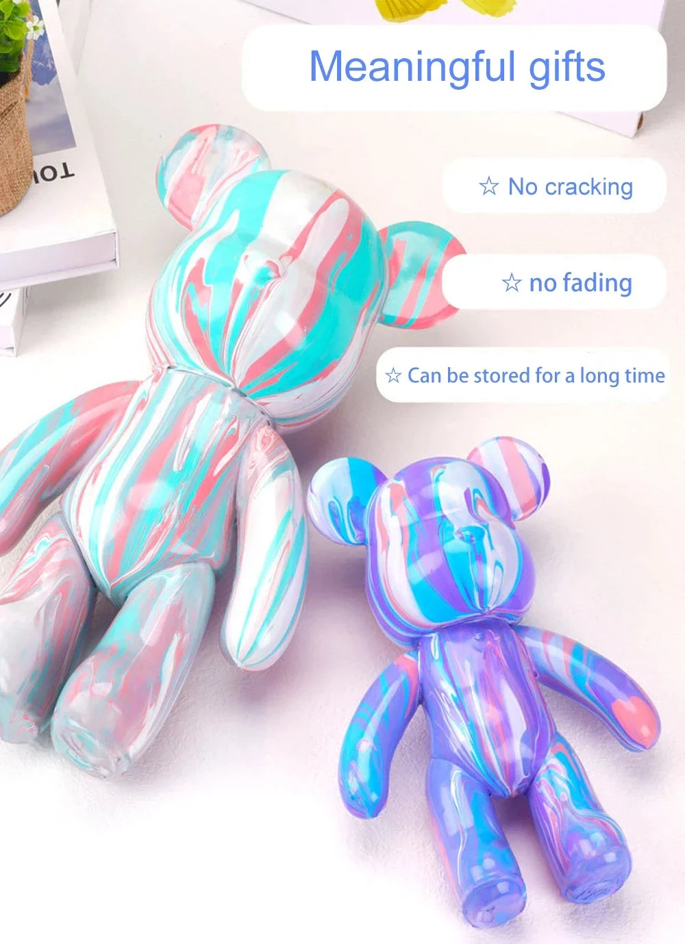DIY Fluid Bear Sculpture – Handmade Bearbrick Doll Ornament, Graffiti Art Toy & Home Decoration Gift for Parents and Kids