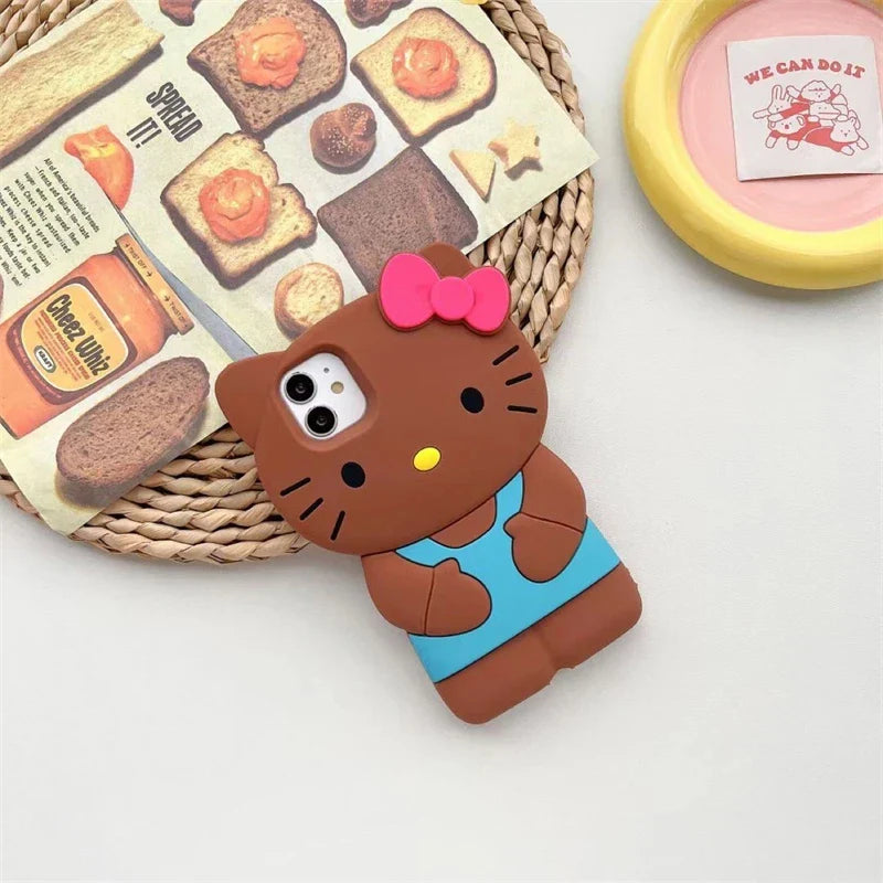 Sanrio Hello Kitty 3D Stereoscopic Phone Case | Silicone Soft Back Cover for iPhone 15/14/13/12/11 Pro Max, Mini, XR, XS, 7, 8 Plus | Y2K Style