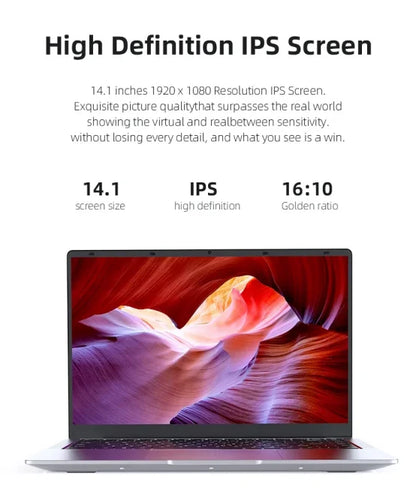 14.1" Windows 11 Laptop – Intel Celeron N4000, 12GB RAM, 512GB SSD, Full HD Notebook for Office & Study