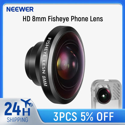 NEEWER HD 8mm 220° Fisheye Phone Lens (Lens Only) — 17mm Thread Backplate, SmallRig Compatible for iPhone & Samsung