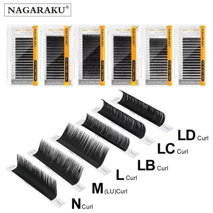 NAGARAKU Synthetic Mink Eyelash Extensions — 16 Lines, Mixed 7-15mm N/M/L/LB/LC/LD Curl High-Quality Individual Lashes