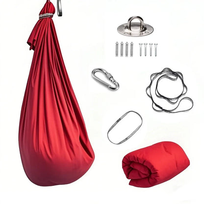 1.5x2.8m Elastic Swing Hammock – Indoor & Outdoor Aerial Yoga Swing with Adjustable Fabric & Hardware for Adults