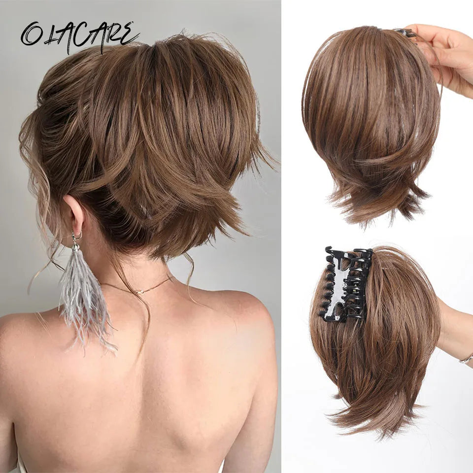 Messy Bun Hair Piece – Claw Clip-in Short Straight Ponytail Extension, Tousled Updo Bun for Women & Girls