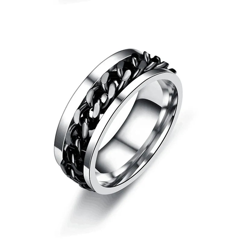 Punk Viking Script Stainless Steel Fidget Ring – Rotating Spinner for Men, Stress & Anxiety Relief Rock Band Jewelry