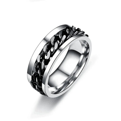 Punk Viking Script Stainless Steel Fidget Ring – Rotating Spinner for Men, Stress & Anxiety Relief Rock Band Jewelry