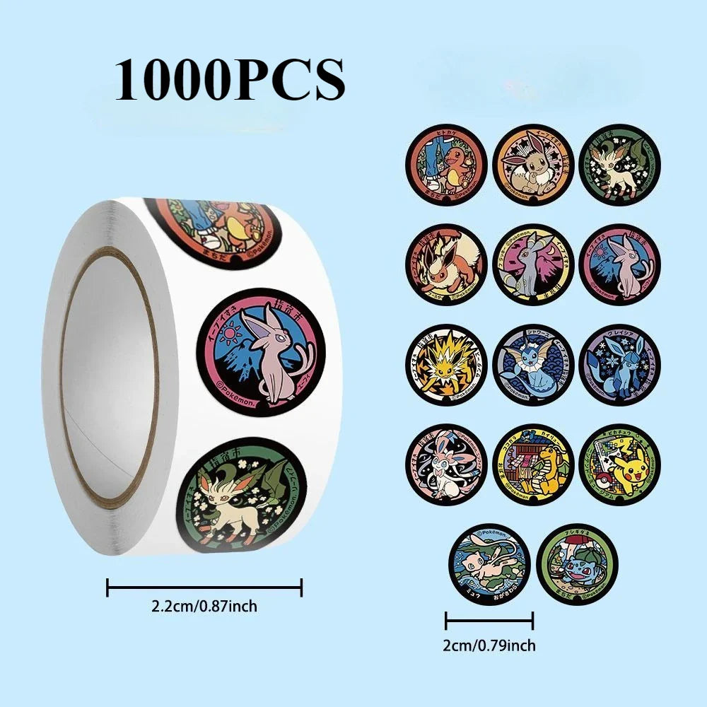 500/1000PCS Pokémon Pikachu Roll Stickers – Waterproof Cartoon Decals for Scrapbooking, Luggage, Phone & Gift Decoration