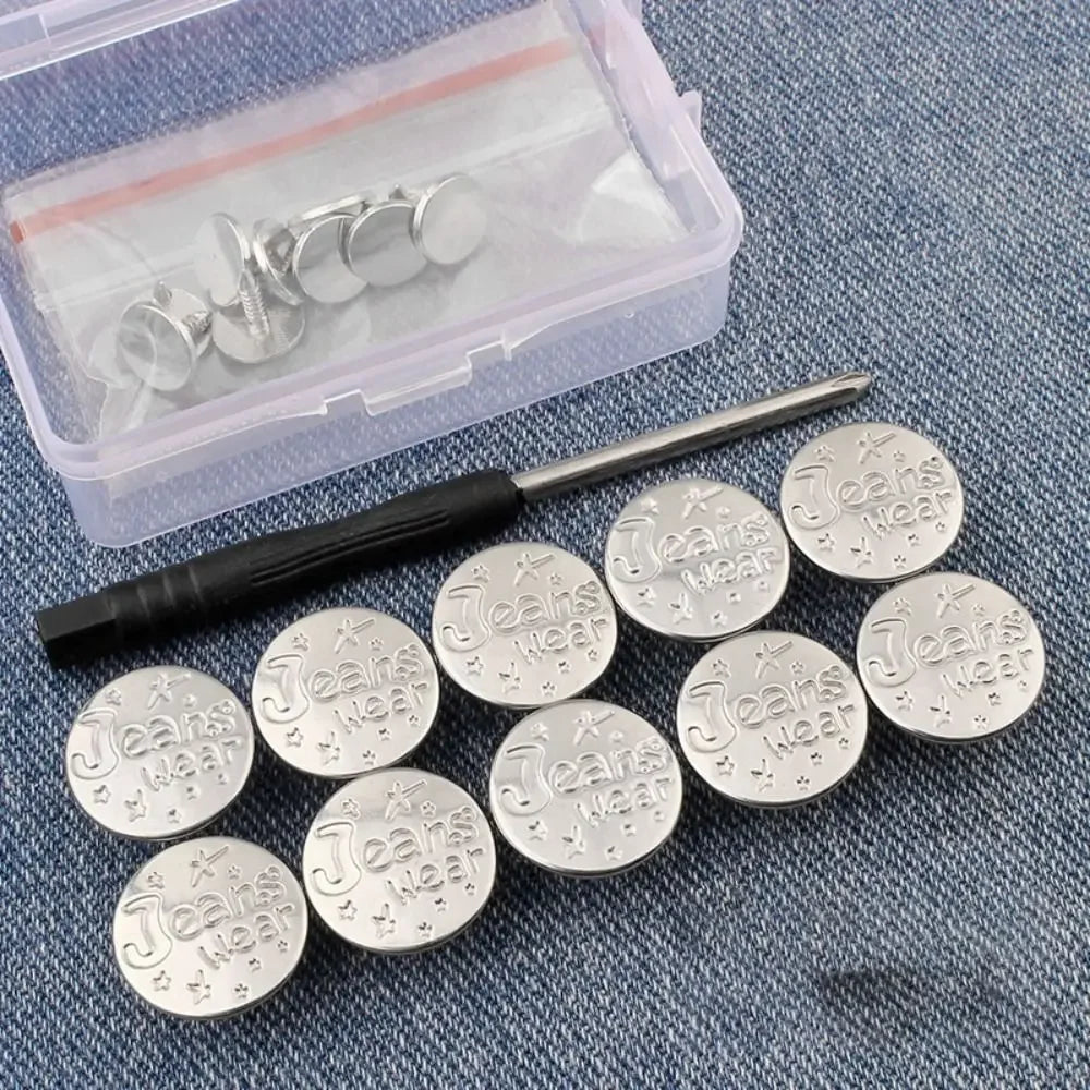 10Pcs No-Sew Metal Jeans Buttons – Removable Nail-Free Waist Adjust Buckles for Pants