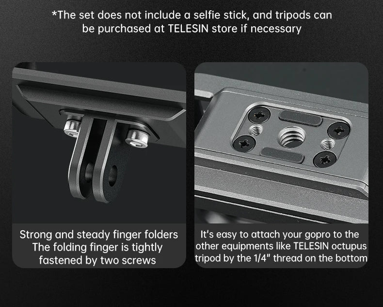TELESIN Aluminum Alloy Cage for GoPro Hero 12/11/10/9 – Vlog Frame Case with Cold Shoe Mount & Protective Housing