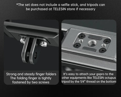 TELESIN Aluminum Alloy Cage for GoPro Hero 12/11/10/9 – Vlog Frame Case with Cold Shoe Mount & Protective Housing