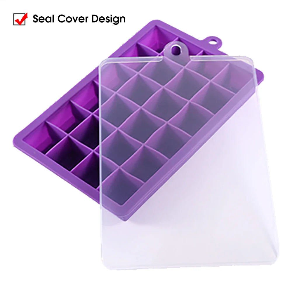 24-Hole Silicone Ice Tray — Square Mold for Ice, Food, Cheese, Jelly, with or without Lid