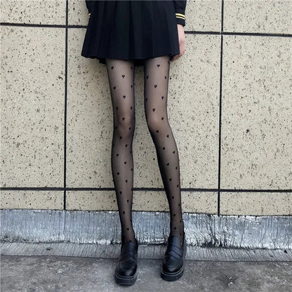 Red Heart Print Silk Stockings — Sexy Nylon Tights for Women, Girls’ Christmas Gift & Nightclub Hosiery