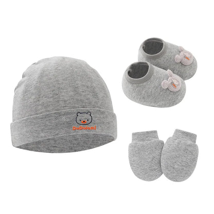 3pcs Cotton Baby Set – Newborn Beanie, Bonnet, Gloves & Socks, Cute Cartoon Caps for Boys & Girls Gift