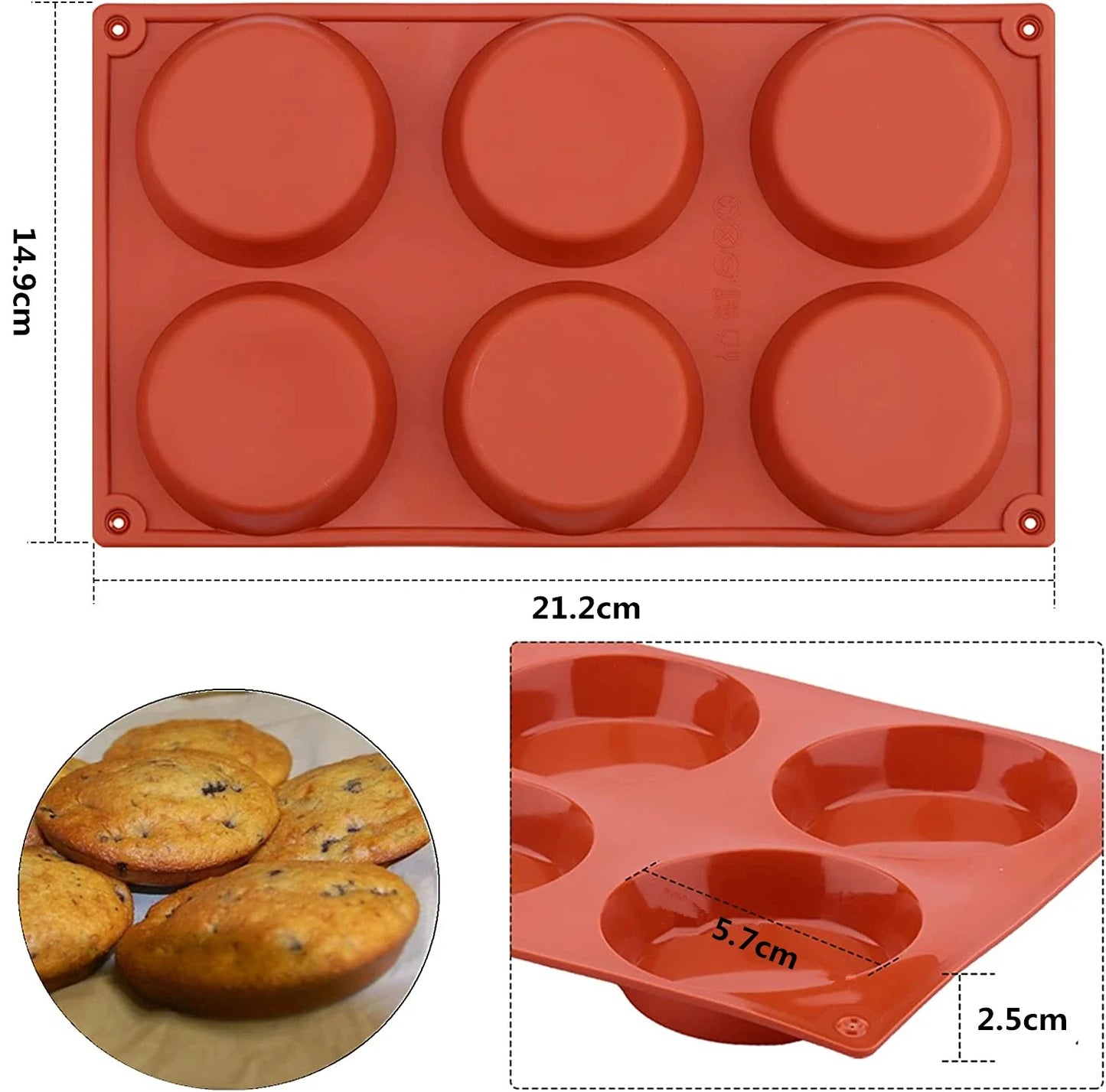 LMETJMA 6-Cavity Silicone Baking Mold – Non-Stick Round Disc Cake, Chocolate, Pie & Resin Coaster Mold JT155