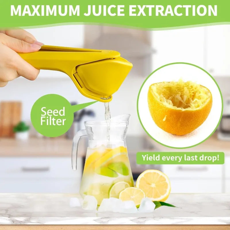 Effortless Max Juice Extraction Lemon Lime Squeezer: Easy-to-Use Flat Design with Leverage and Built-in Strainer - Yellow