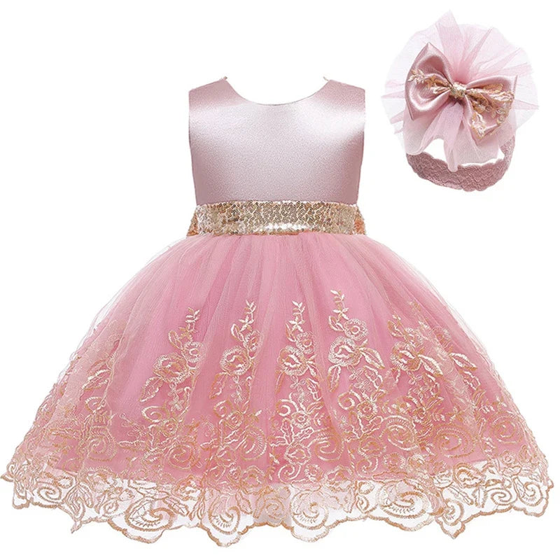 Baby Girls Lace Princess Dress - Big Bow Summer Birthday Party Gown
