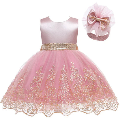 Baby Girls Lace Princess Dress - Big Bow Summer Birthday Party Gown