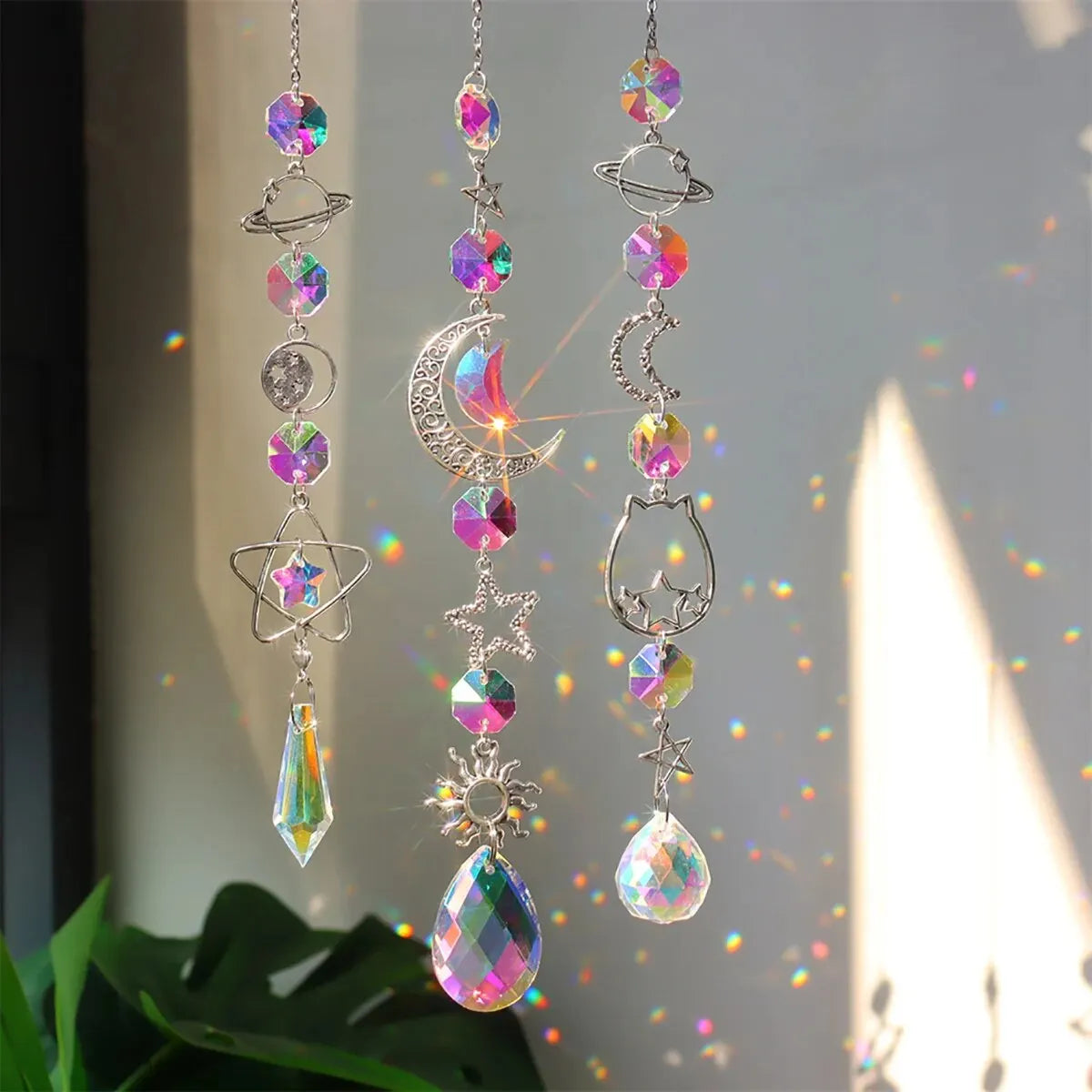 Galaxy Stars Moon Crystal Hanging Sun Catcher - AB Color Wall Decoration for Outdoor Garden, Home, Bedroom, and B & B