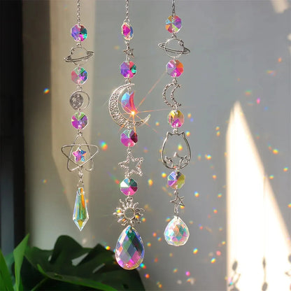 Galaxy Stars Moon Crystal Hanging Sun Catcher - AB Color Wall Decoration for Outdoor Garden, Home, Bedroom, and B & B