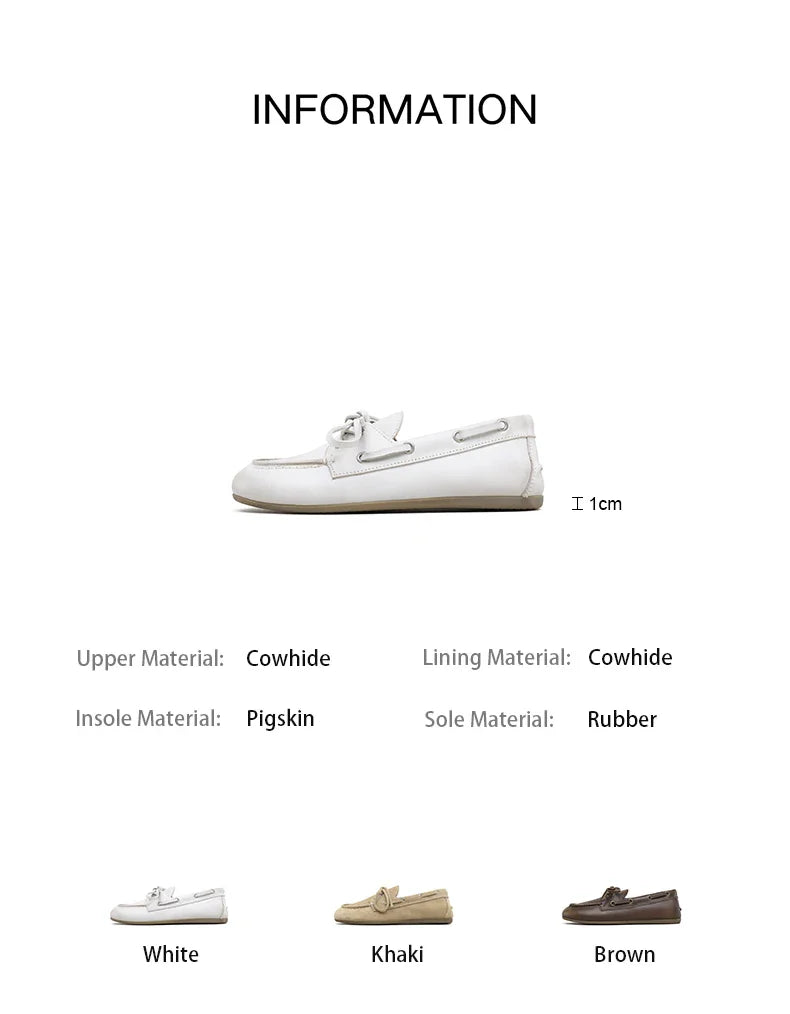 Smile Circle Women’s Genuine Leather Boat Shoes – Lace-Up Moccasins, Flat Casual Loafers