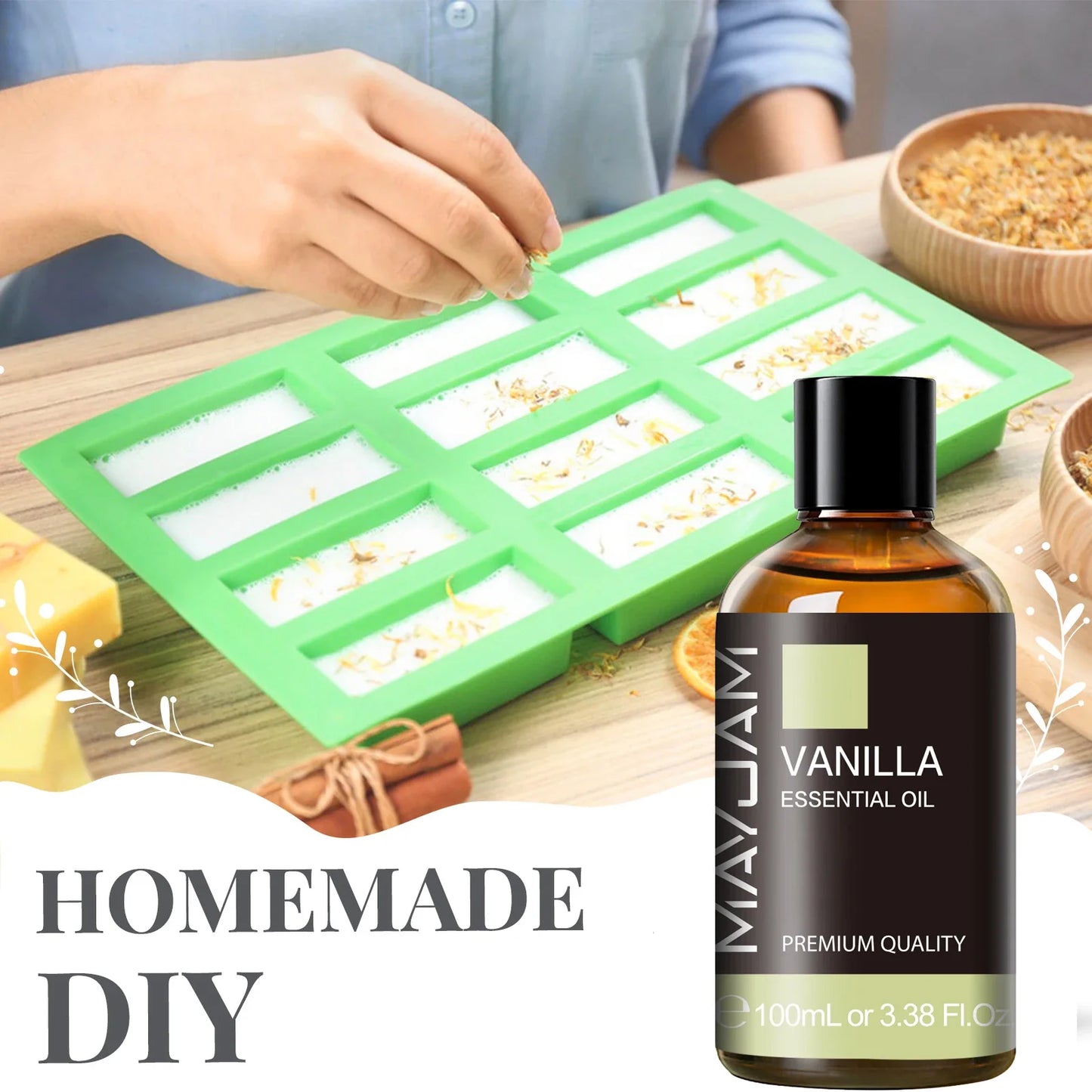 MAYJAM 100ml Essential Oil with Dropper - Sandalwood, Lavender, Eucalyptus & Vanilla for Humidifiers & Candles