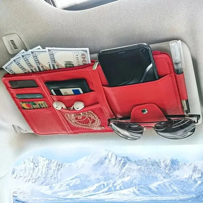 Car Sun Visor Organizer – Sunglass & Mobile Holder, Multi-Pocket Card Storage Pouch for Auto Interior