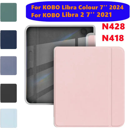 Slim PU Leather Case for KOBO Libra — Shockproof Smart Cover for Libra Colour 2024, Libra 2 2021 7" N428 N418 eBook with Clear Back