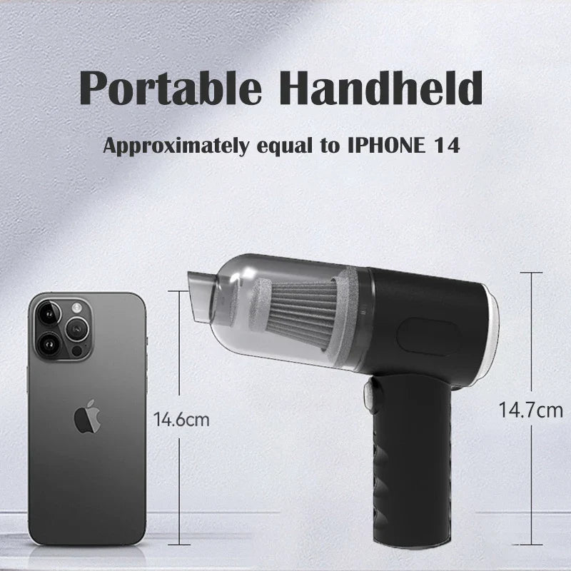 9000Pa Wireless Car Vacuum Cleaner – USB Rechargeable 1200mAh Mini Wet & Dry Portable Household Cleaner