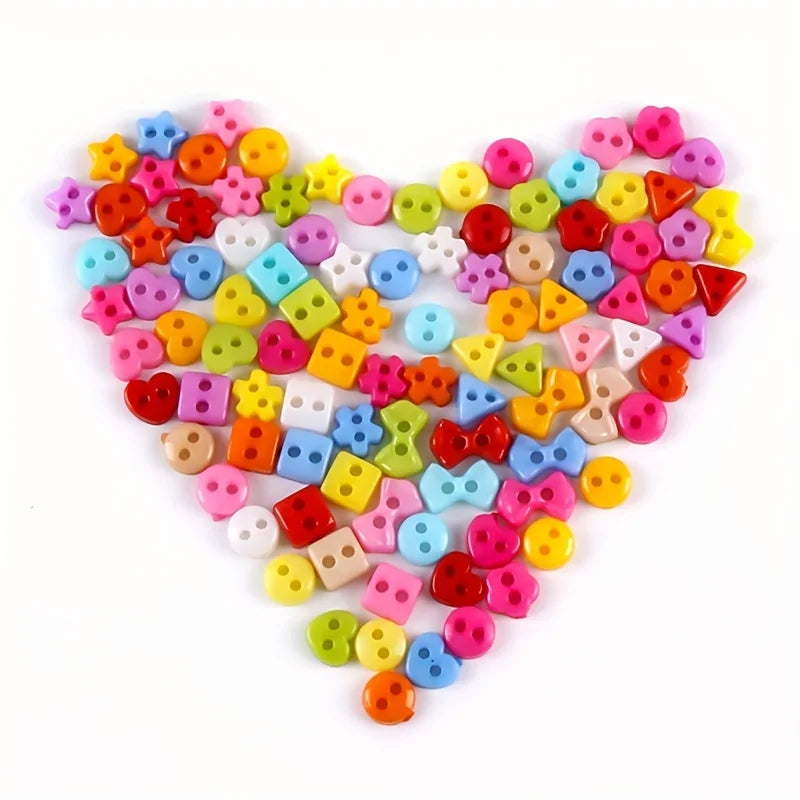 250pcs Mini Plastic Buttons for Dolls & Soft Toys Clothes - Assorted Colours & Designs, 3mm 4mm 5mm 6mm
