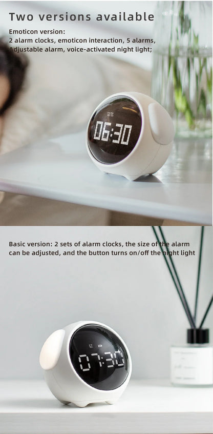 Cute Cartoon Digital Alarm Clock for Kids – Emotion Table Clock with Light for Bedroom & Desktop