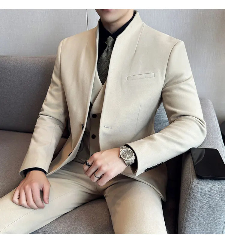Korean Style Slim Fit Men's Wool Blazer Two-Piece Business Suit – Formal Elegant Set (M to 5XL)
