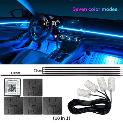 14/18 in 1 RGB LED Car Ambient Light - Acrylic APP Controlled Interior Atmosphere Lamp Kit with 64/213 Colors for One & Dual Zone Lighting