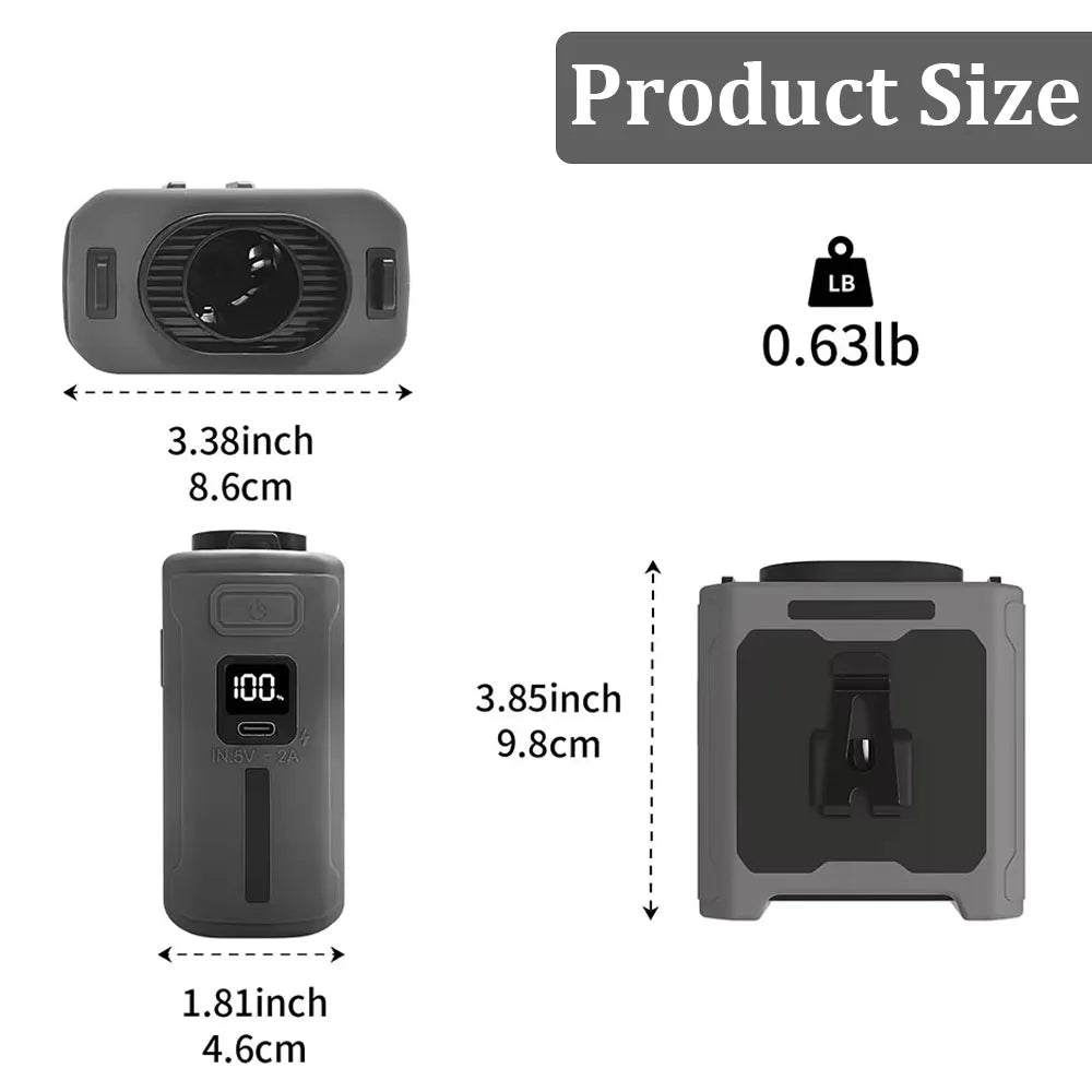 10000mAh Waist Clip Fan with Power Bank – Portable Hands-Free Rechargeable Fan | 5-Speed Cooling, Battery Display, USB Charging, Outdoor Wearable Fan