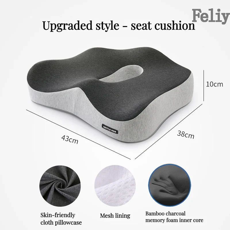 Memory Foam Office Chair & Car Seat Cushion – Orthopedic Lumbar Support Pillow with Coccyx Relief & Massage Back Pad