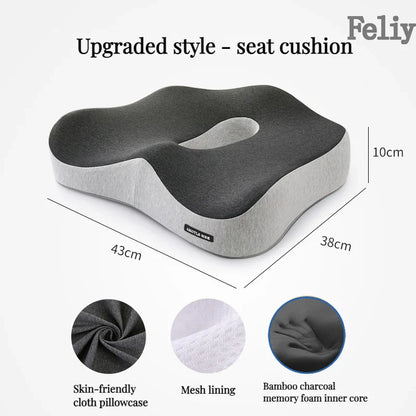 Memory Foam Office Chair & Car Seat Cushion – Orthopedic Lumbar Support Pillow with Coccyx Relief & Massage Back Pad
