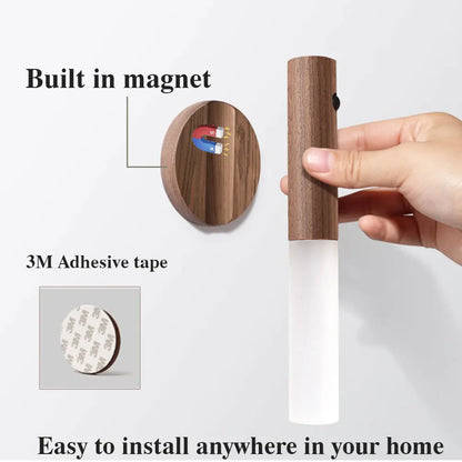 LED Wood USB Night Light: Magnetic Wall Lamp for Kitchen, Closet, Bedroom - Versatile Bedside and Staircase Lighting Solution