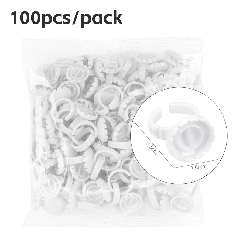 AILEISHI 100PCS Disposable Eyelash Glue Cup Rings – Lash Extension Pigment Holder Tattoo Makeup Tools
