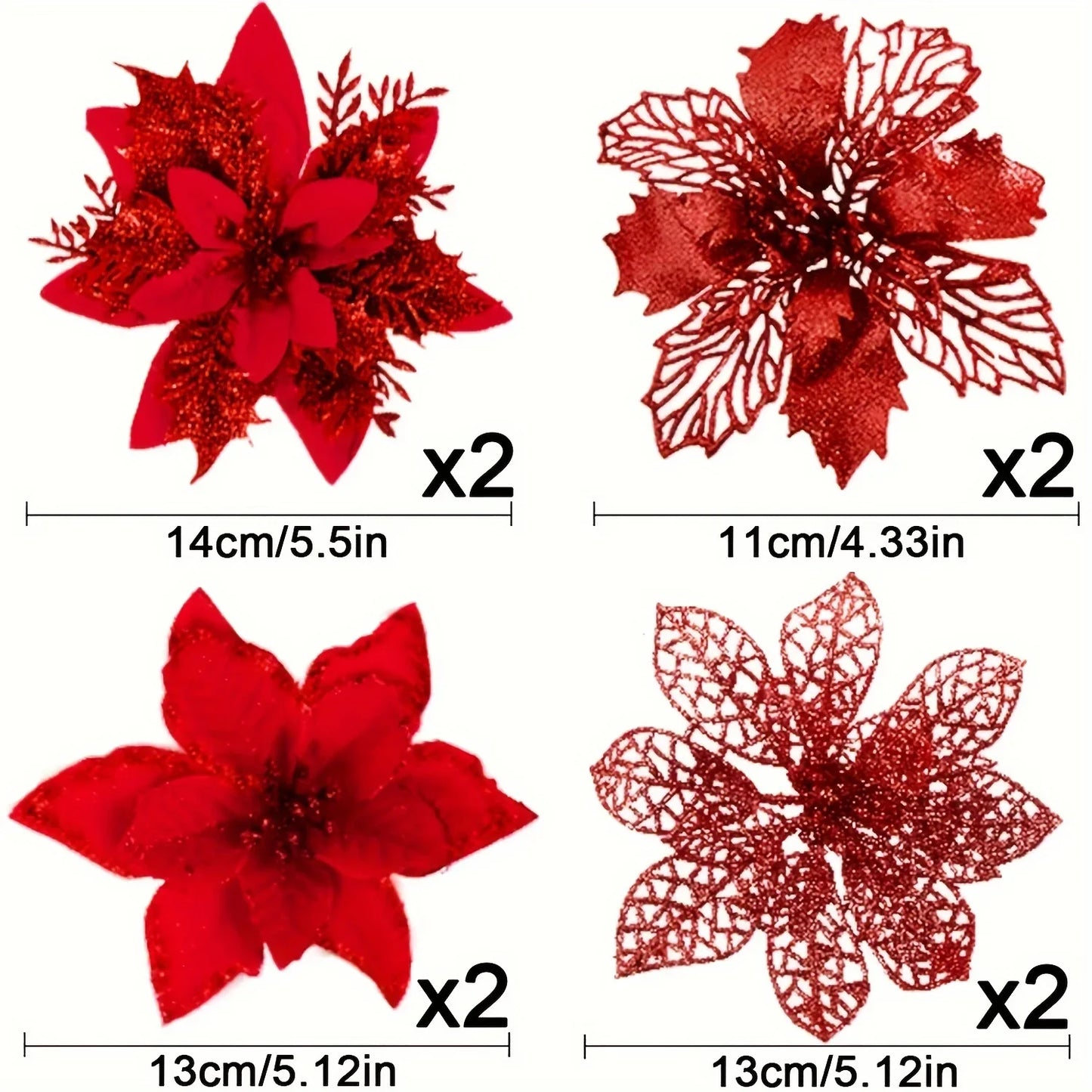 8/16PCS Glitter Artificial Christmas Flowers | Xmas Tree Decorations & Home Ornaments for 2025 New Year