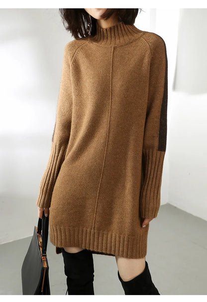 Turtleneck Knitted Sweater for Women – Autumn/Winter Warm Thick Pullovers, Wool Knit Crochet Y2K Split Jumper Cardigan