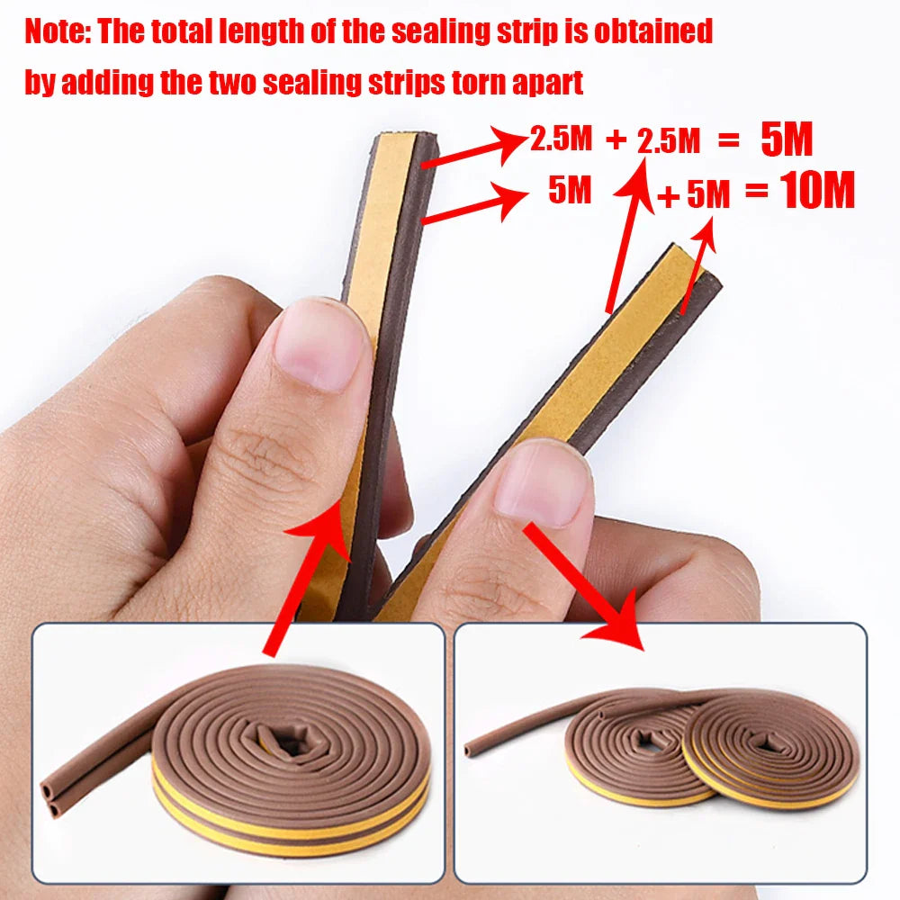 5M/10M DIEP Self-Adhesive Acoustic Foam Seal Strip - Windproof Rubber Weatherstrip for Door and Window Insulation