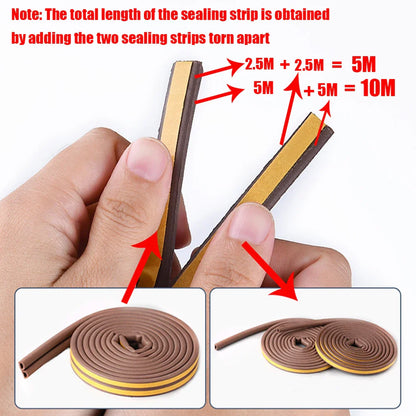 5M/10M DIEP Self-Adhesive Acoustic Foam Seal Strip - Windproof Rubber Weatherstrip for Door and Window Insulation