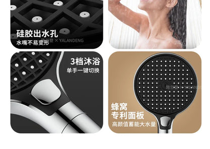 15cm Large Panel High Pressure Shower Head with Filter – 3 Modes Rainfall Spray Nozzle for Bathroom Accessories