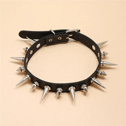 Punk Long Spike Choker Faux Leather Collar – Studded Rivet Necklace for Women & Men, Goth Style Accessories