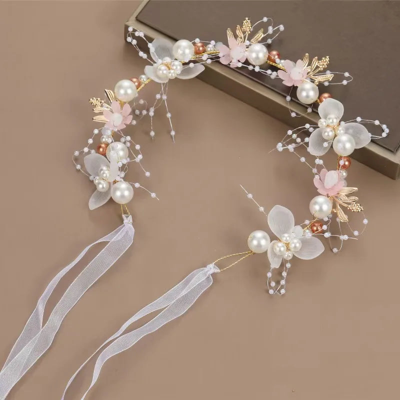 Bridal Crystal Pearl Tiara - Floral Wedding Crown Headband Hair Jewelry